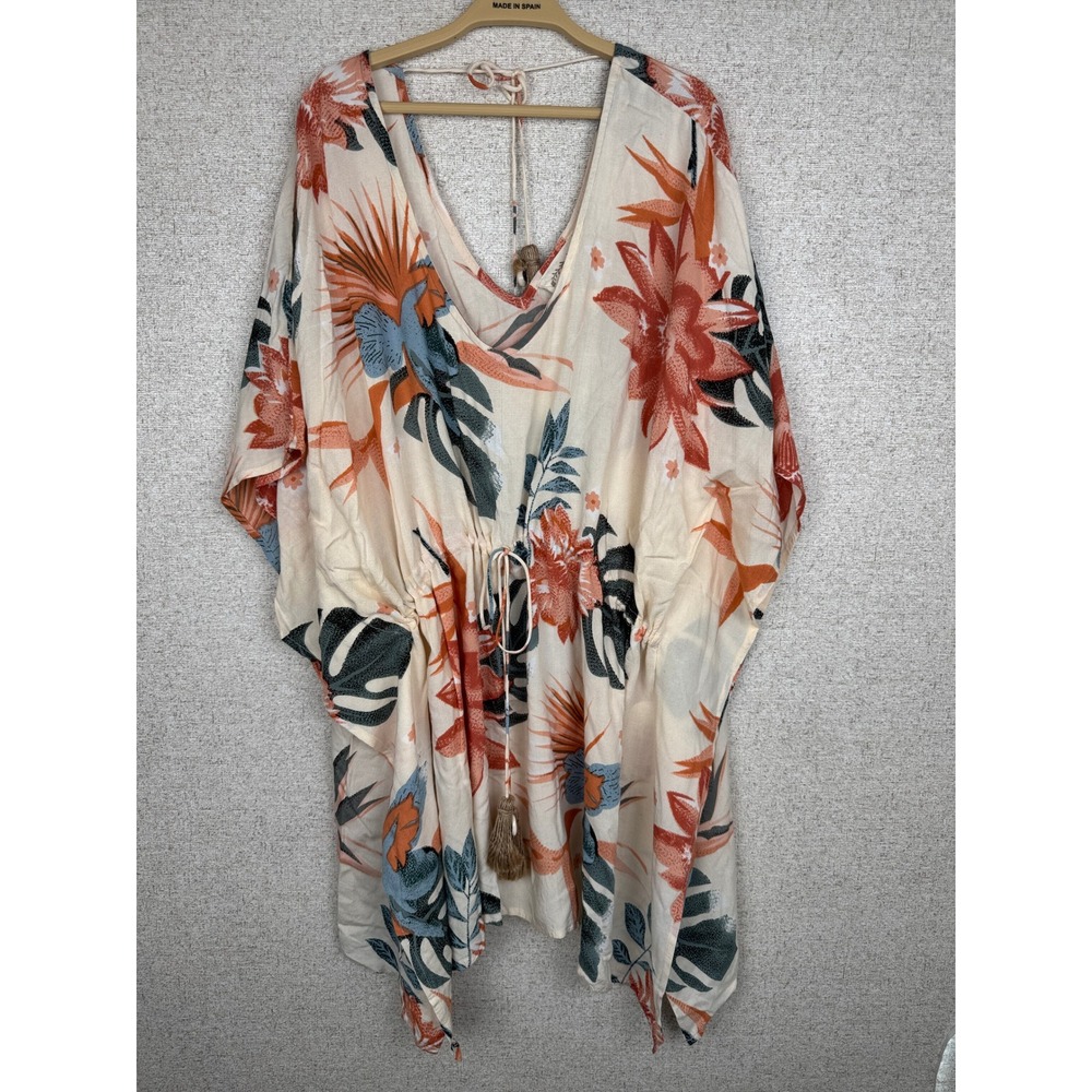 Z&L Europe Tropical Floral Kaftan Caftan Beach Cover Up Tassel Shell M Boho